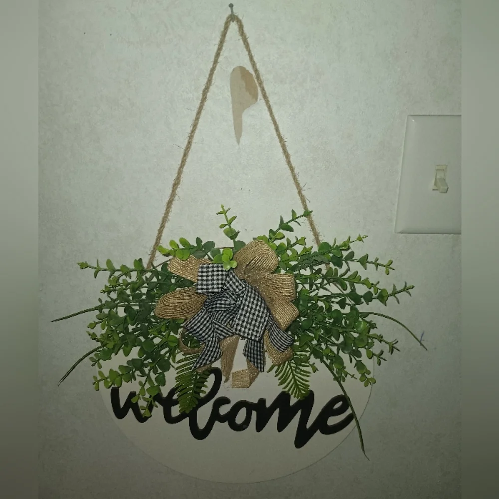 Circle Welcome Farmhouse Door Hanger Sign Wreath